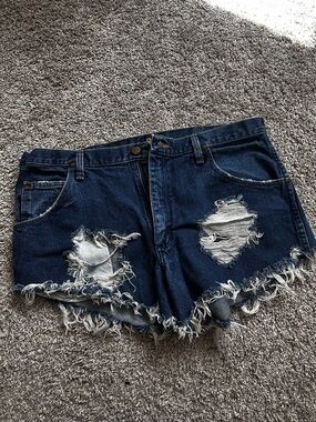 Wrangler Dark Blue Distressed Denim Shorts